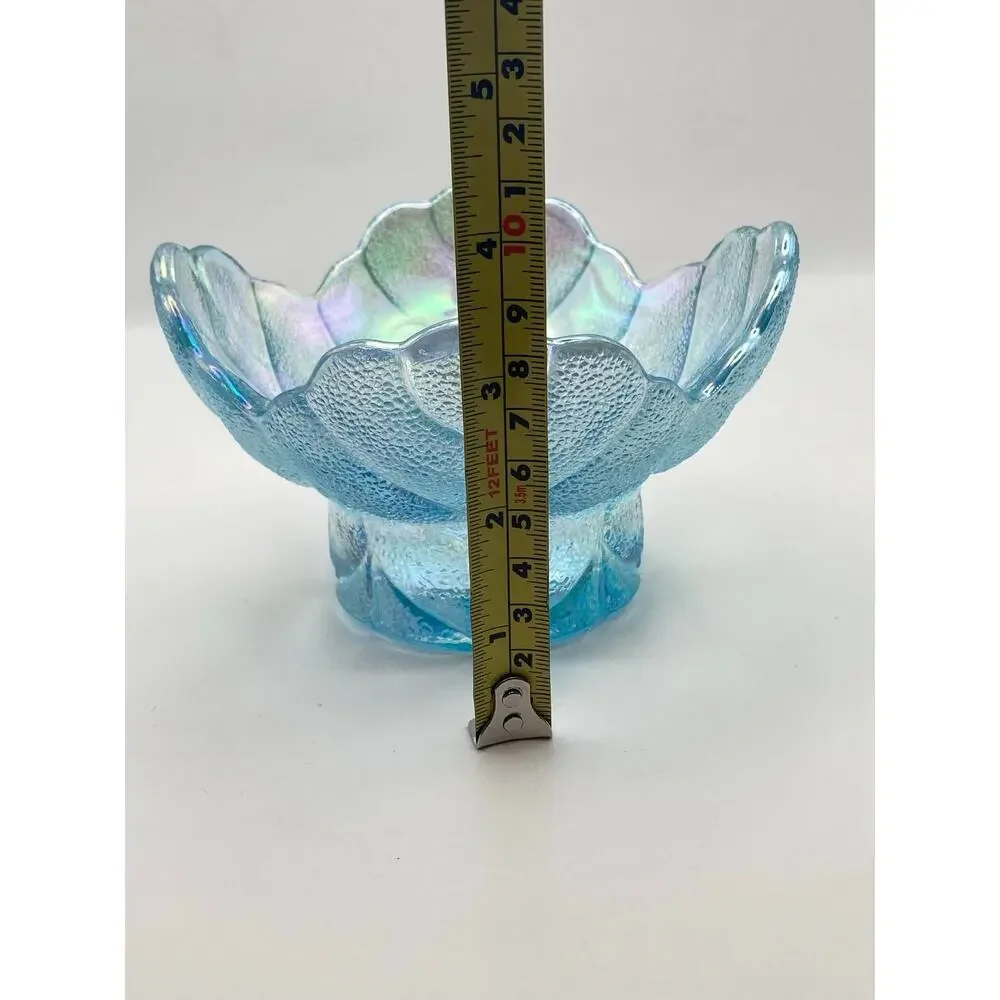 VTG LE Smith Iridescent Carnival Glass Candle Holder - Candy Bowl - Cabbage Leaf